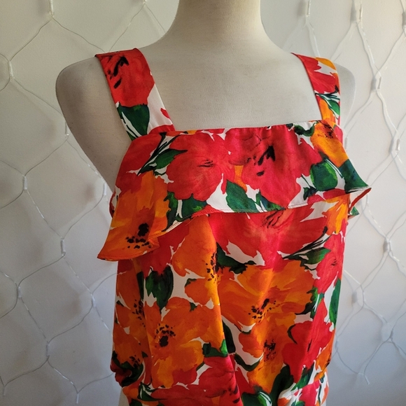 Zara Basic Floral Tank Blouse / Red & Orange / Size Small - Picture 2 of 7